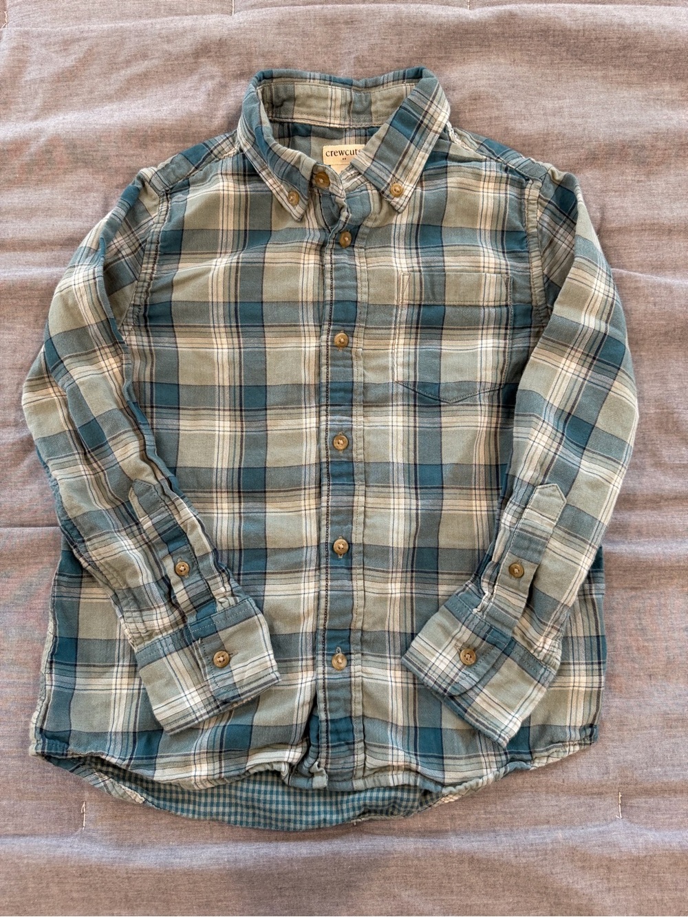 Crewcuts Teal and Light Blue Plaid Button-Up Shirt